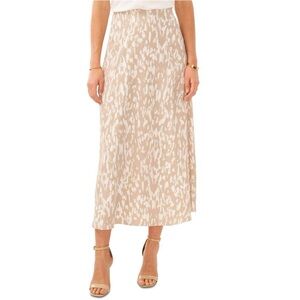 XL Vince Camuto Beige and White Abstract Print Midi Skirt